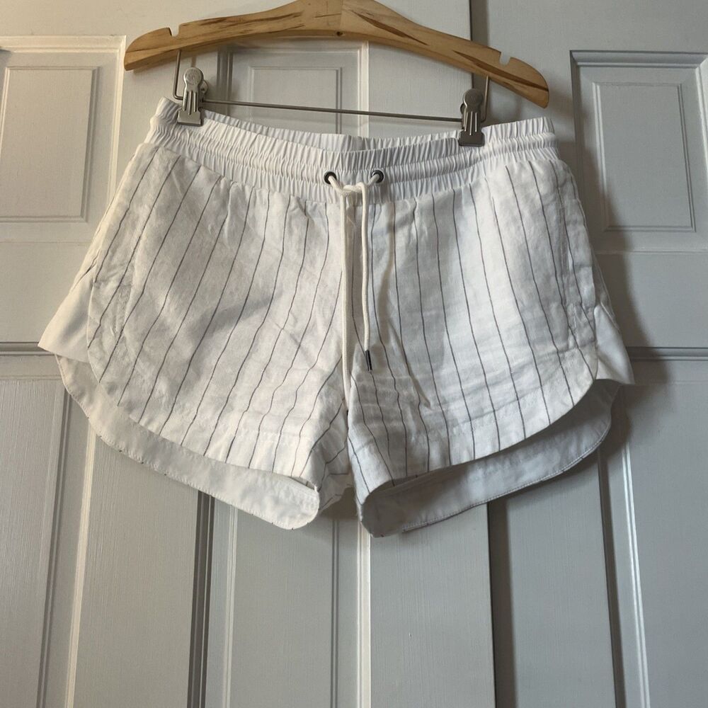 Athleta White Pinstripe Linen Beachside Bali Shorts Size 8